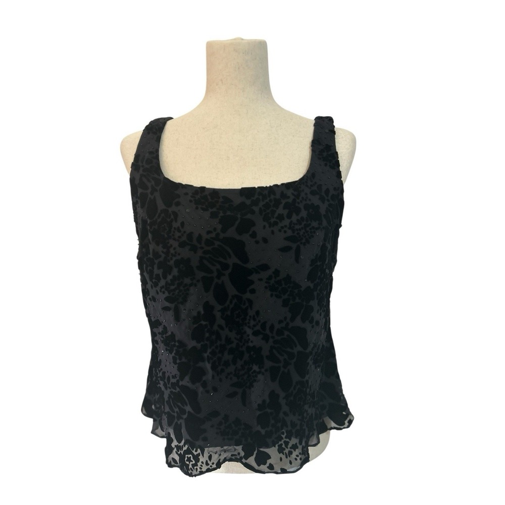 Alex Evenings Black Velvet Burnout Sheer Overlay Top M Dark Romantic Gothic Y2K